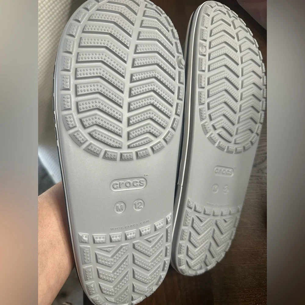 CROCS Men’s ' Light Gray Slide Sandals with Black Trim